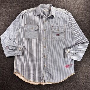 Vintage Classic Buffalo Hickory Stripe Denim Work Shirt Men's L France Mechanic